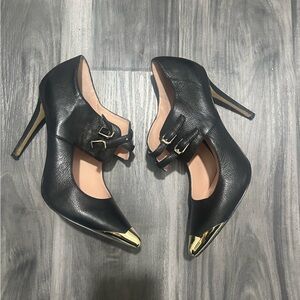 Enzo Angiolini Black and Gold Heels